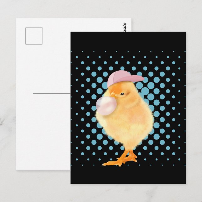 Cute Baby Chick Pink Bubblegum Black Postcard (Front/Back)