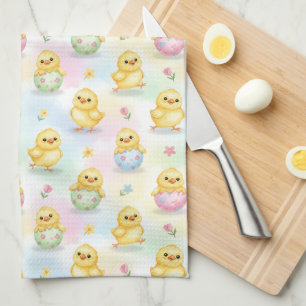 Cute Baby Chick Watercolor Easter Kitchen Towel