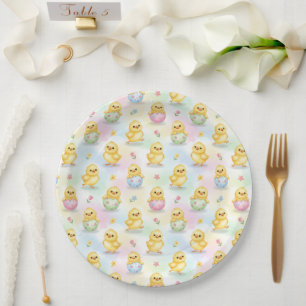 Cute Baby Chick Watercolor Easter Paper Plates