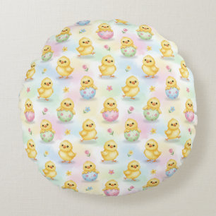 Cute Baby Chick Watercolor Easter Round Pillow