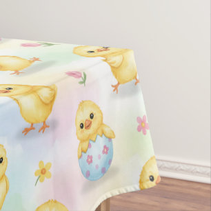 Cute Baby Chick Watercolor Easter Tablecloth