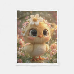 Cute Baby Chick with Flowers and Glasses Fleece Bl Blanket