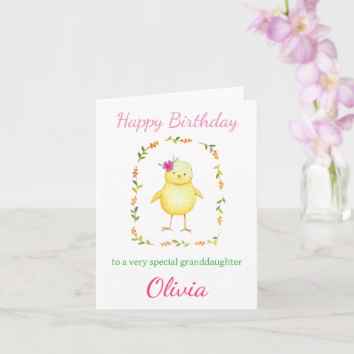 Cute Baby Chick with Flowers Custom Girl Birthday