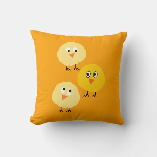 Cute Baby Chicken Yellow Cartoon Animals Funny  Throw Pillow