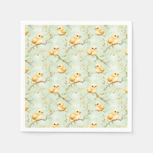 Cute Baby Chicks Mint Green Spring Floral Pattern Napkins