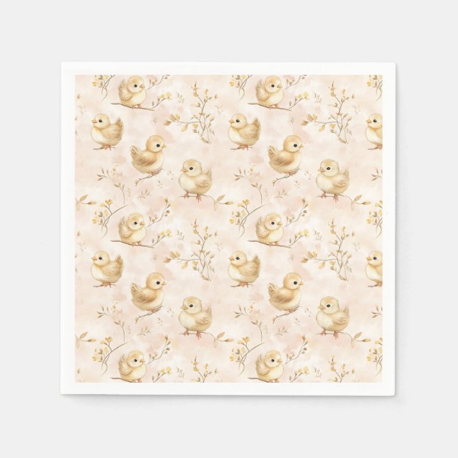 Cute Baby Chicks Pink Watercolor Pattern Napkins (Front)