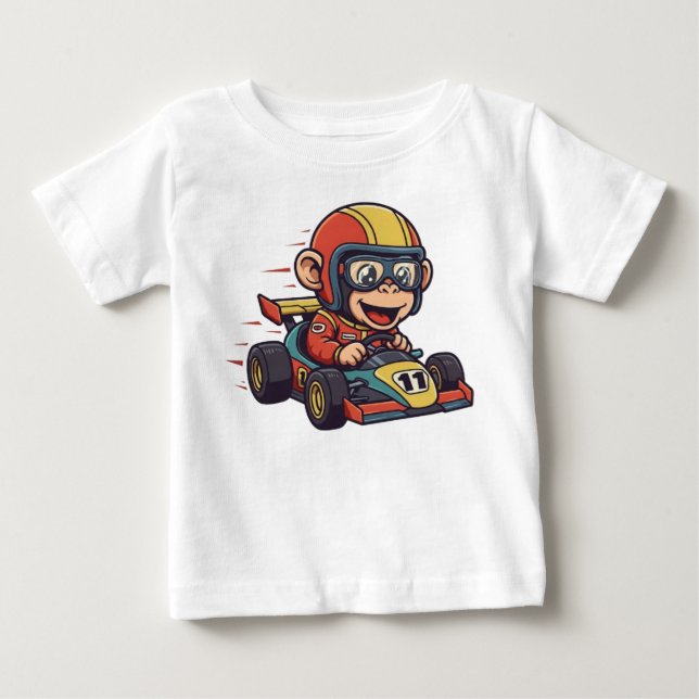 Cute Baby Chimp Race Car Driver Baby T-Shirt (Front)