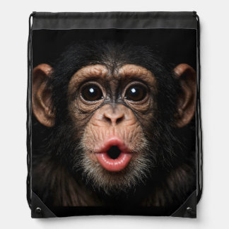 Cute Baby Chimpanzee Monkey Face Funny Animal Drawstring Bag