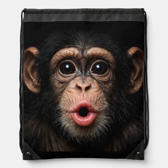 Cute Baby Chimpanzee Monkey Face Funny Animal Drawstring Bag (Front)