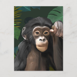 Cute Baby Chimpanzee Tropical Jungle leaves Postcard