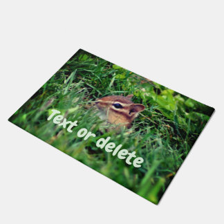Cute Baby Chipmunk Peeking Wildlife Personalized Doormat