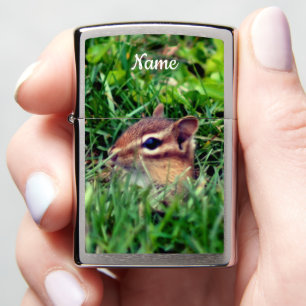 Cute Baby Chipmunk Peeking Wildlife Personalized Zippo Lighter