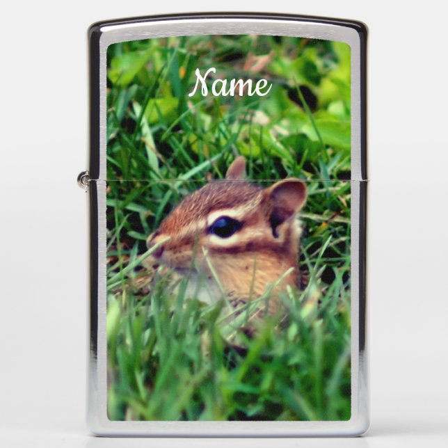 Cute Baby Chipmunk Peeking Wildlife Personalized Zippo Lighter (Front)