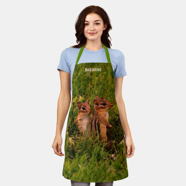 Cute Baby Chipmunks Animal Art Personalized Apron (Worn)