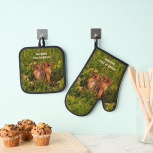 Cute Baby Chipmunks Animal Art Personalized Oven Mitt & Pot Holder Set