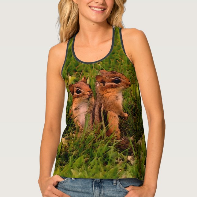 Cute Baby Chipmunks Nature Inspired Art Tank Top (Front)