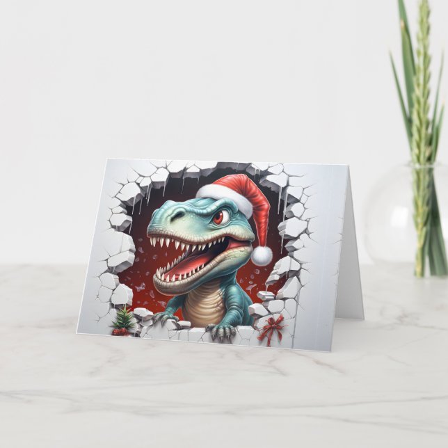 Cute Baby Christmas Animals 3D Dinosaur Greeting Card (Front)