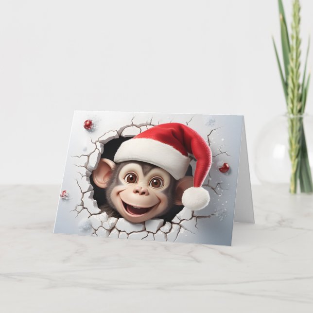 Cute Baby Christmas Animals 3D Monkey Greeting Card (Front)