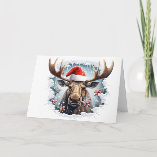 Cute Baby Christmas Animals 3D Moose Greeting Card (Front)