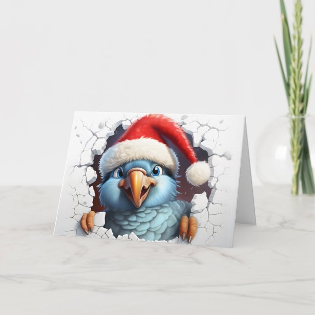 Cute Baby Christmas Animals 3D Parrot Greeting Card (Front)