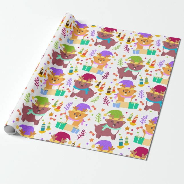 Cute Baby Christmas Animals Funny Cartoon Kids Wrapping Paper (Unrolled)