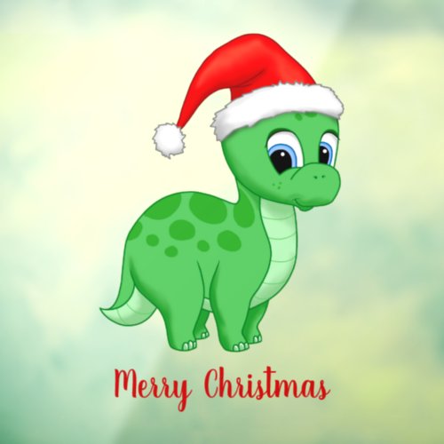 Cute Baby Christmas Dinosaur with Santa Hat Window Cling