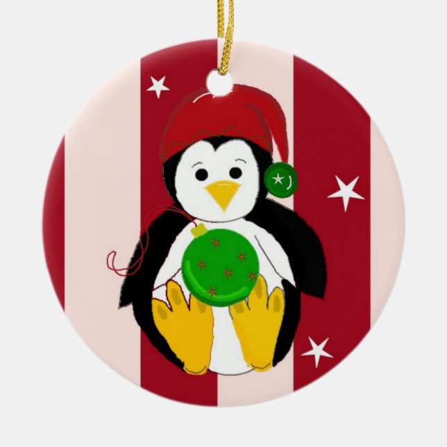 Cute Baby Christmas Penguin Ceramic Ornament (Front)