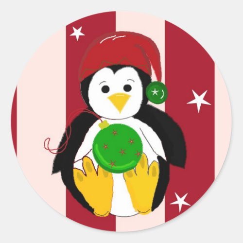 Cute Baby Christmas Penguin Classic Round Sticker