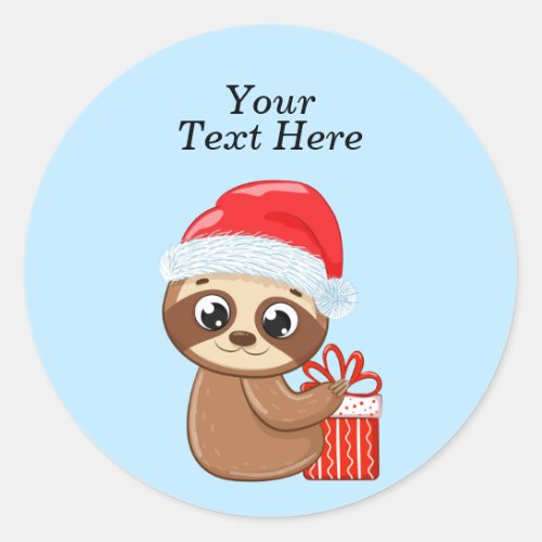 Cute Baby Christmas Sloth With Gift Classic Round  Classic Round Sticker