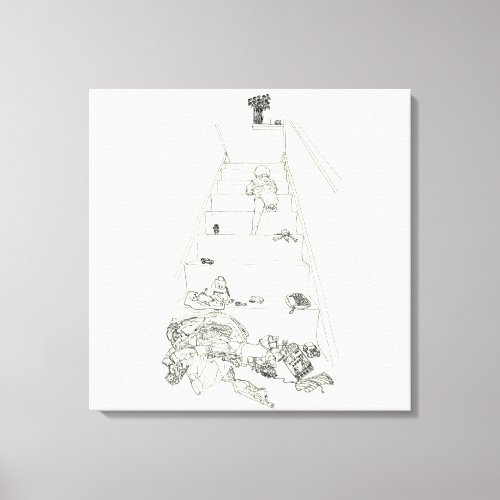 Cute Baby Climbing Stairs Funny Family Mess Art Canvas Print