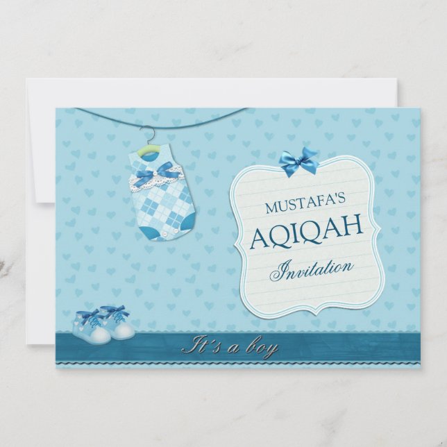 Cute Baby Clothes Baby Boy Aqiqah Invitation (Front)