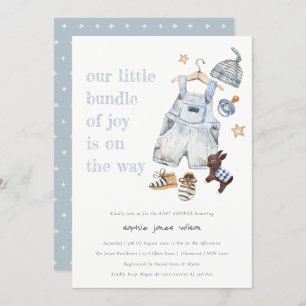 Cute Baby Clothes Essentials Blue Boy Baby Shower Invitation