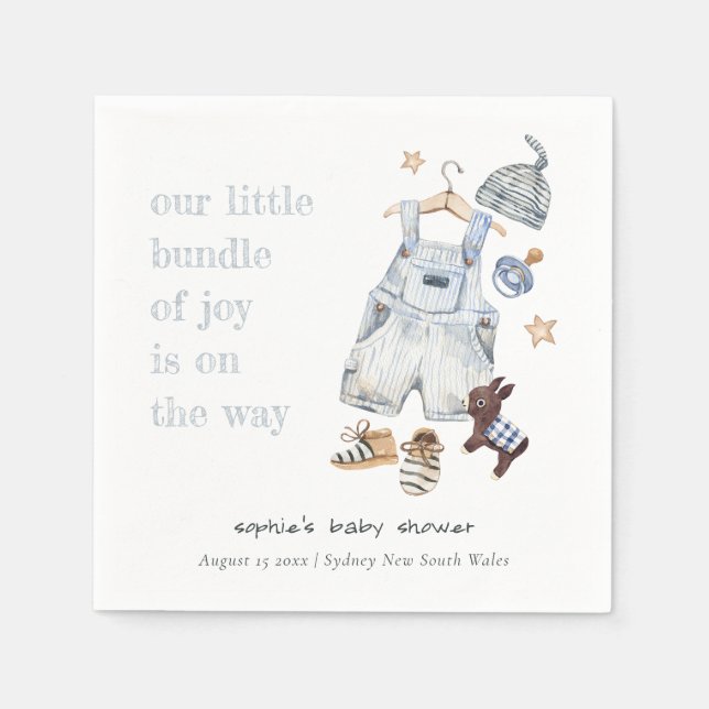 Cute Baby Clothes Essentials Blue Boy Baby Shower Napkins (Front)