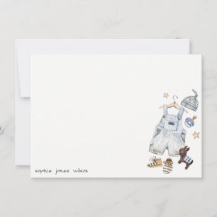 Cute Baby Clothes Essentials Blue Boy Baby Shower Note Card