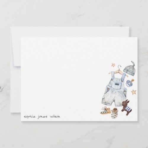 Cute Baby Clothes Essentials Blue Boy Baby Shower Note Card
