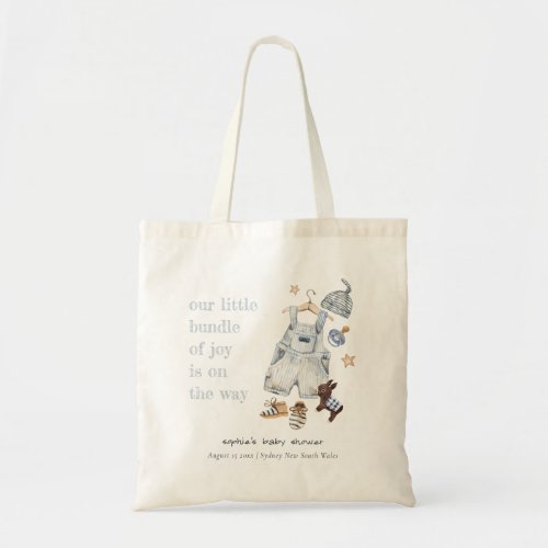 Cute Baby Clothes Essentials Blue Boy Baby Shower Tote Bag