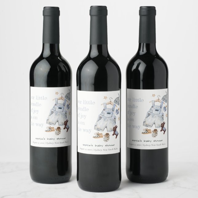 Cute Baby Clothes Essentials Blue Boy Baby Shower Wine Label (Bottles)