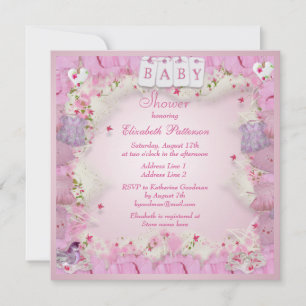 Cute Baby Clothes & Flowers Baby Girl Shower Invitation