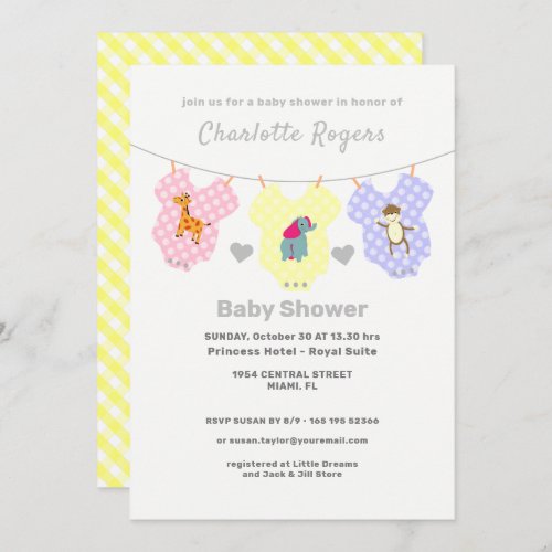 Cute Baby Clothes Gender Neutral Baby Shower Invitation