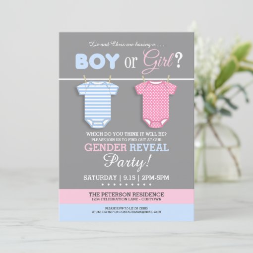 Cute Baby Clothes Gender Reveal Invitation | Zazzle