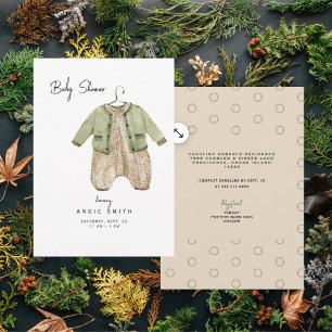 Cute Baby Clothes Green and Tan Shower  Invitation