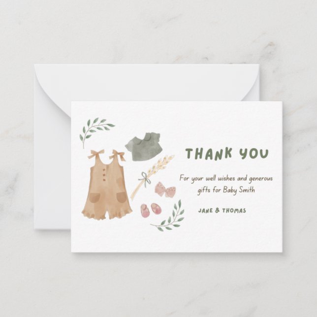 Cute Baby Clothes Thank You Baby Shower  Note Card (Front)