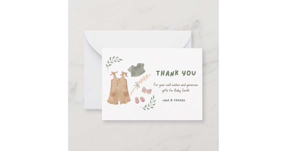 Cute Baby Clothes Thank You Baby Shower Note Card | Zazzle
