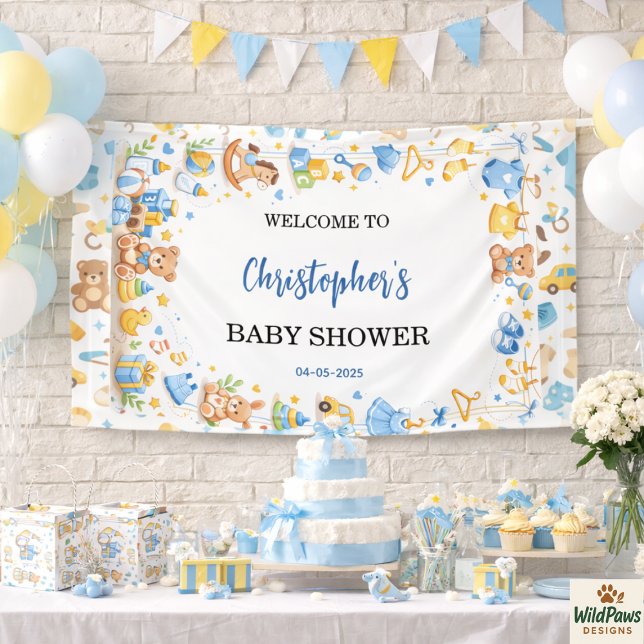 Cute Baby Clothes & Toys Boy Baby Shower Banner (Cute Baby Clothes & Toys Boy Baby Shower Banner)