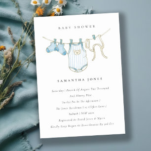 Cute Baby Clothesline Blue Boy Baby Shower Invite
