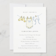 Cute Baby Clothesline Yellow Baby Shower Invite