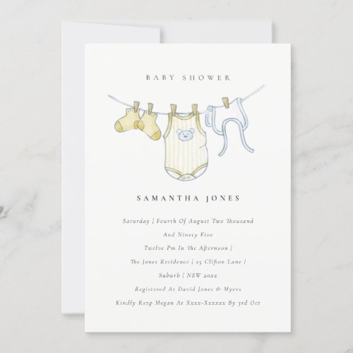 Cute Baby Clothesline Yellow Baby Shower Invite