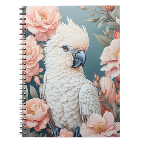 Cute Baby Cockatoo Parrot Soft Pink Flowers Notebook