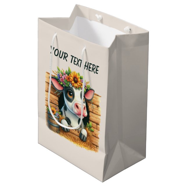 Cute baby cow add text  medium gift bag (Front Angled)