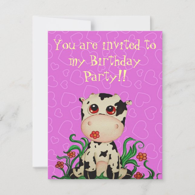 Cute Baby Cow Birthday Party Invitation (Front)